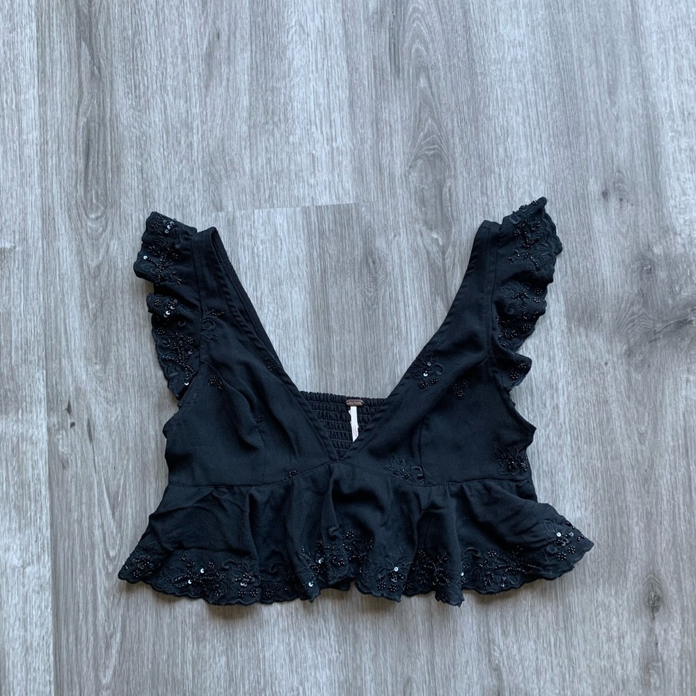 NWOT Free People Sequin Ruffle Crop Top